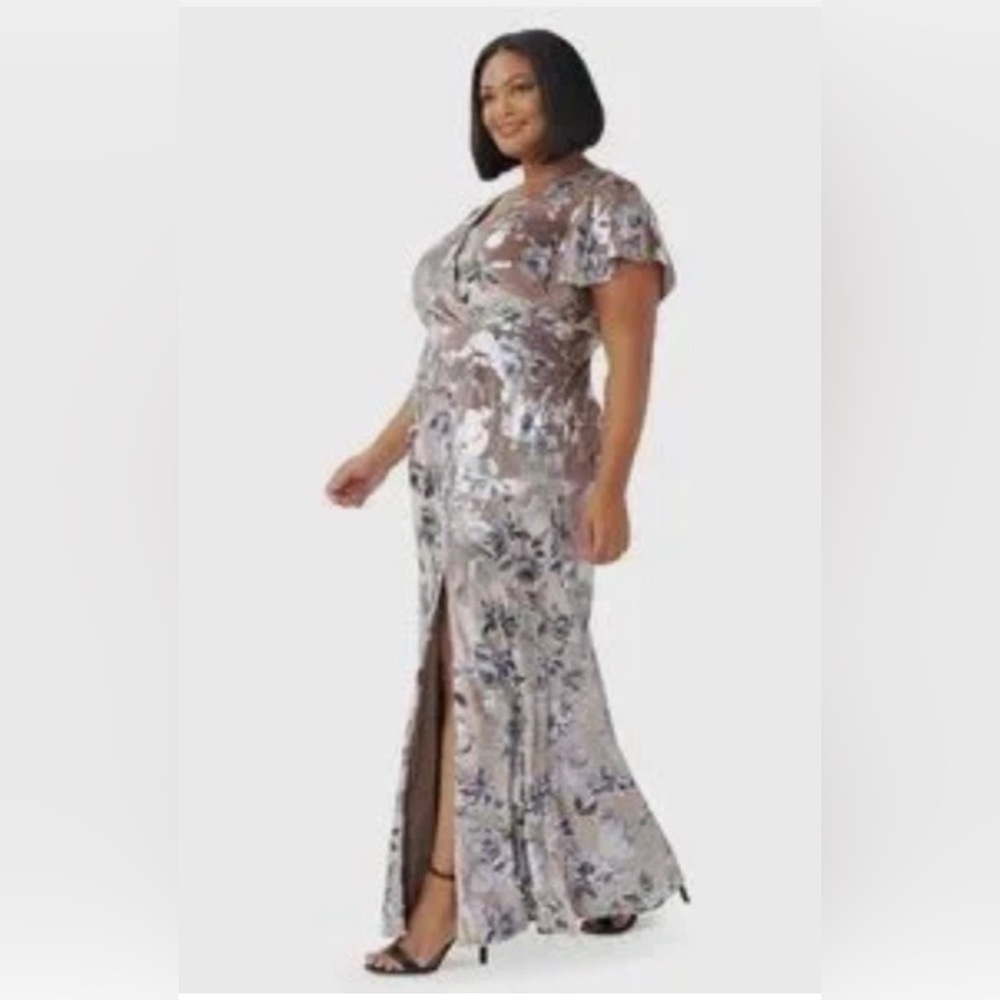 Adrianna Papell Floral V-Neck Maxi Dress - Brown and Blue